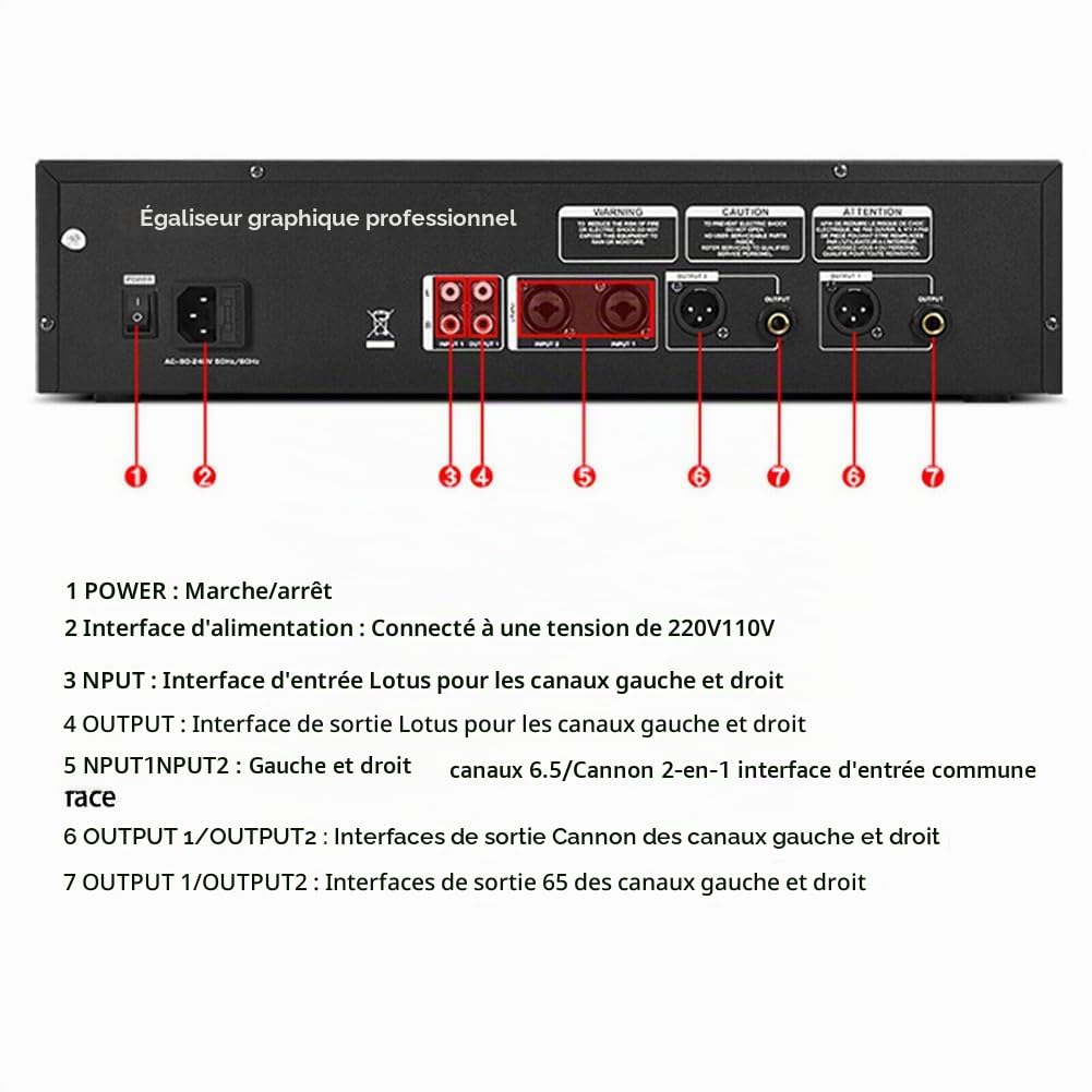 Égaliseur audio professionnel 31 bandes, égaliseur graphique stéréo avec analyseur de spectre, décodeur numérique optique/coaxial, réduction du bruit de qualité studio pour la maison et