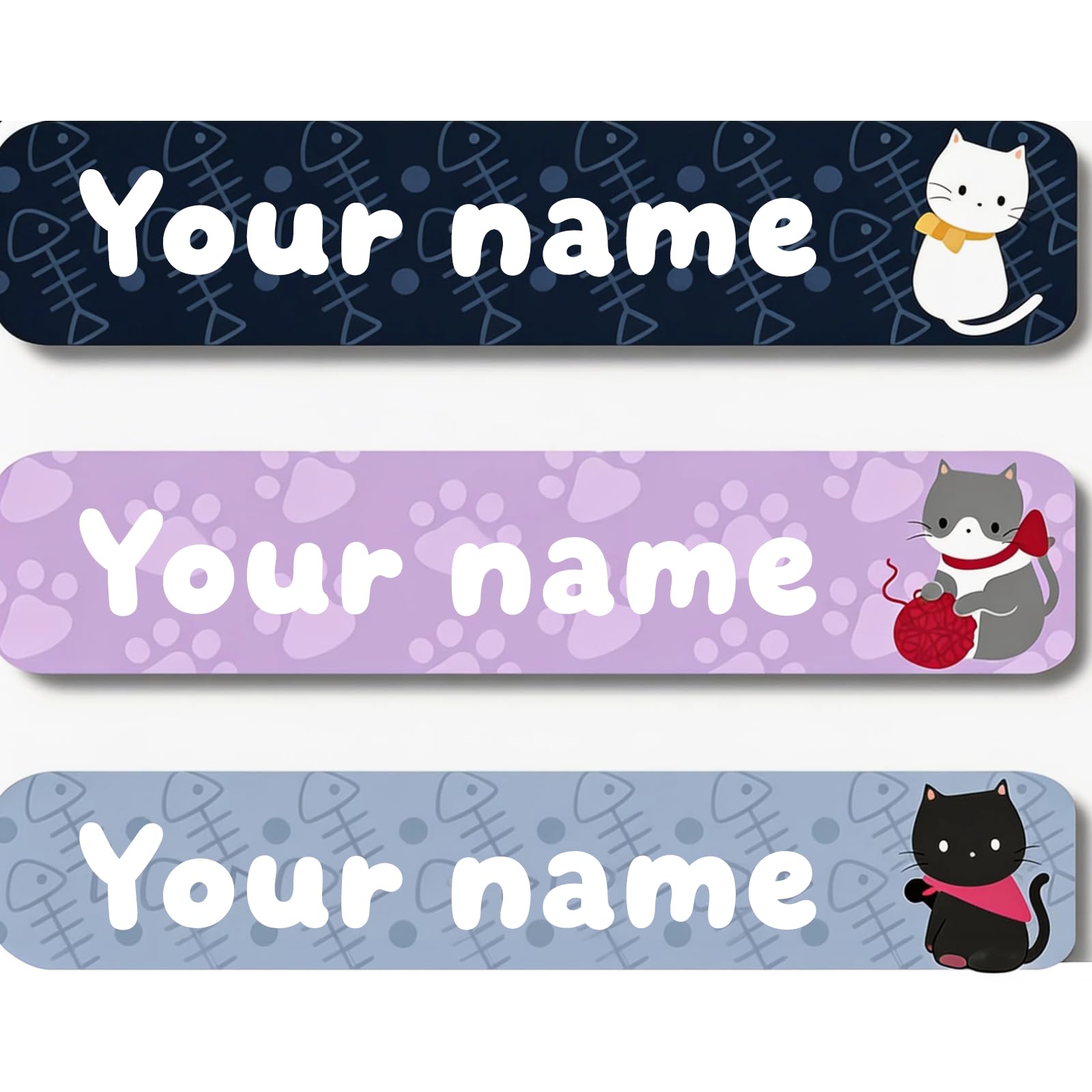 Personalized Waterproof Name Stickers for Kids, Washable Clothing Labels, Durable Name Tags for School, Kindergarten, Lunch Boxes, Books, Toys – Ideal Back to School（Elegant cat）