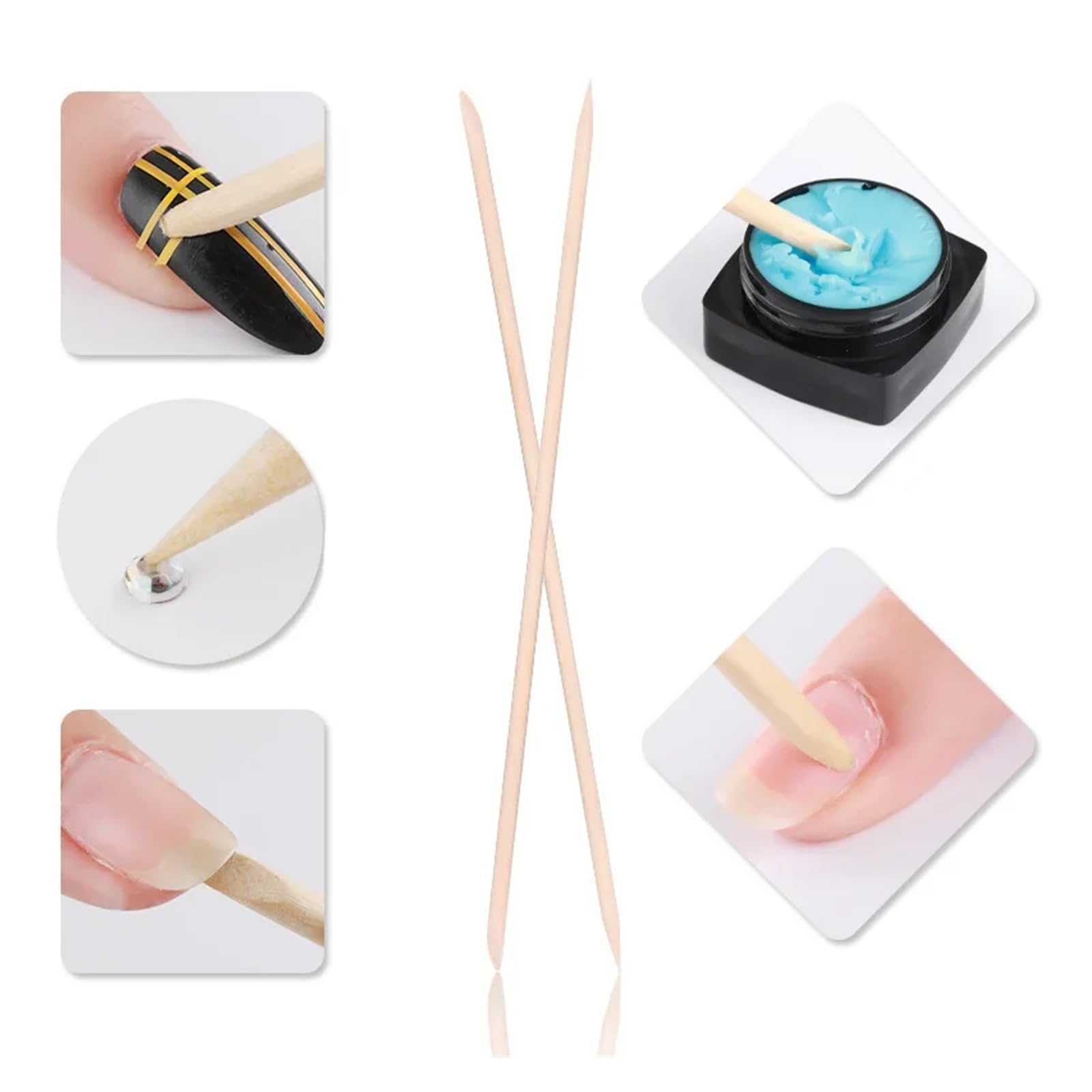 Palitos de Madera Naranja for uñas, 100/500 Unidades, Doble Cabezal, for Quitar cutículas, manicura y pedicura, 11,5 cm, for Recoger Diamantes de imitación.(500pcs Wood)