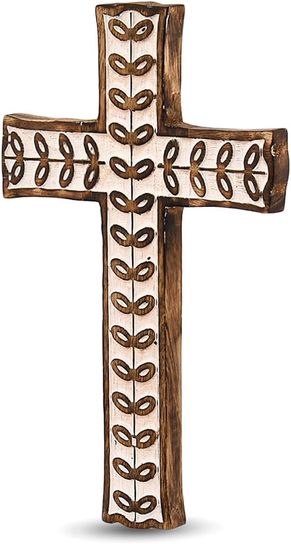 Mahasu Cross Mango Wood Handmade Wooden Wall Cross Church Hanging Home Decor. Religious Gift for Godparents, Grandchildren, Kids (10" x 6" x 0.5")