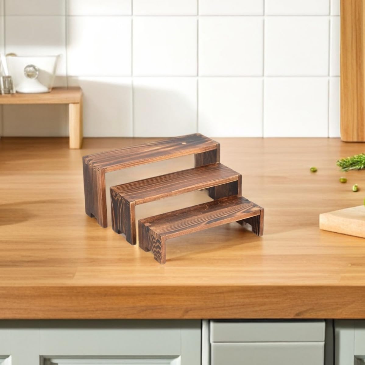 2 Set Espositore in Legno a Tre Livelli per Cosmetici e Dolci, Caffè