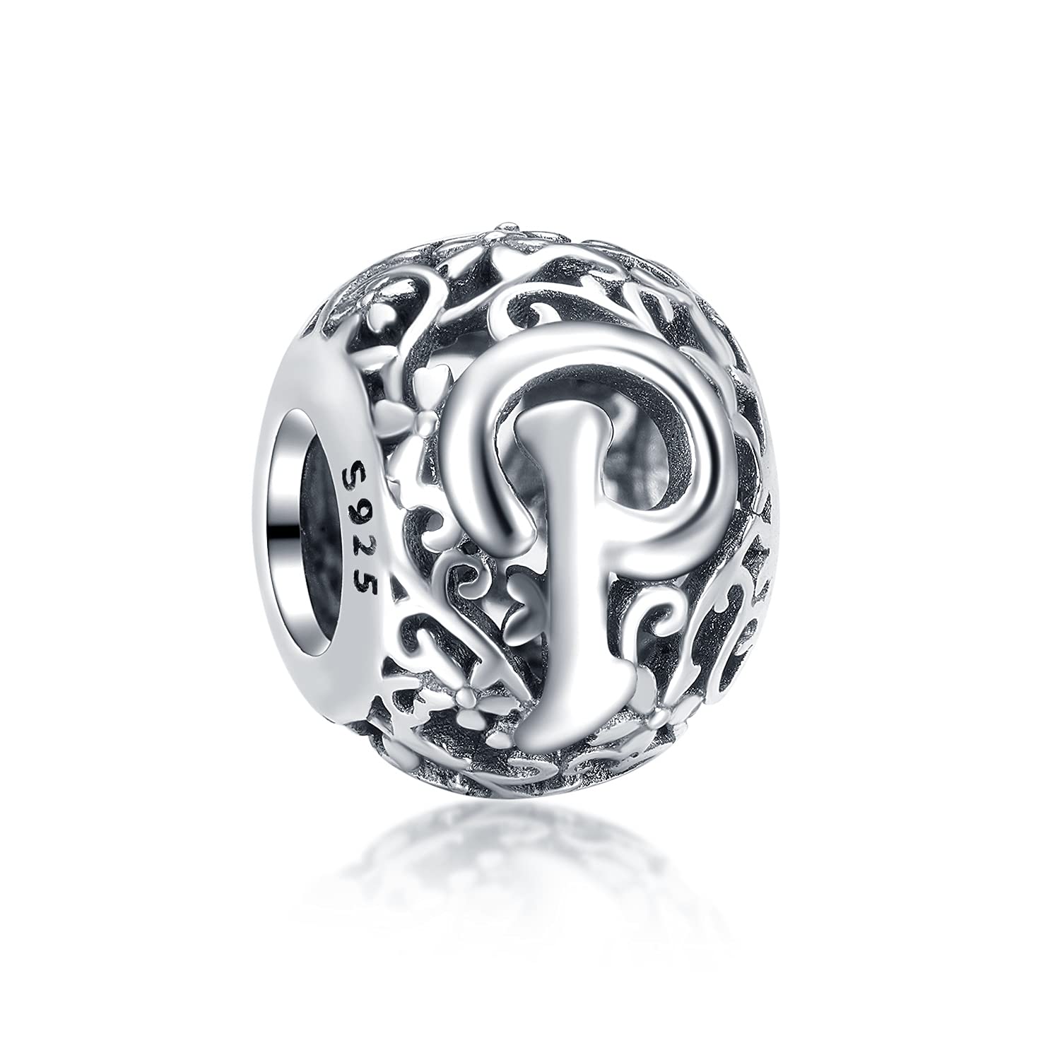 Annmors Charm in argento Sterling 925 con ciondolo a forma di lettera dell'alfabeto, utilizzabile come iniziale o per formare parole, compatibile con bracciali