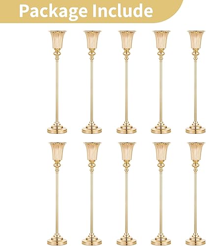 Miniatura 8 de NUPTIO Jarrón de centro de mesa alto dorado 10 piezas de 30.5 "Soporte de flores de boda para mesa jarrón de trompeta de metal para decoraciones de