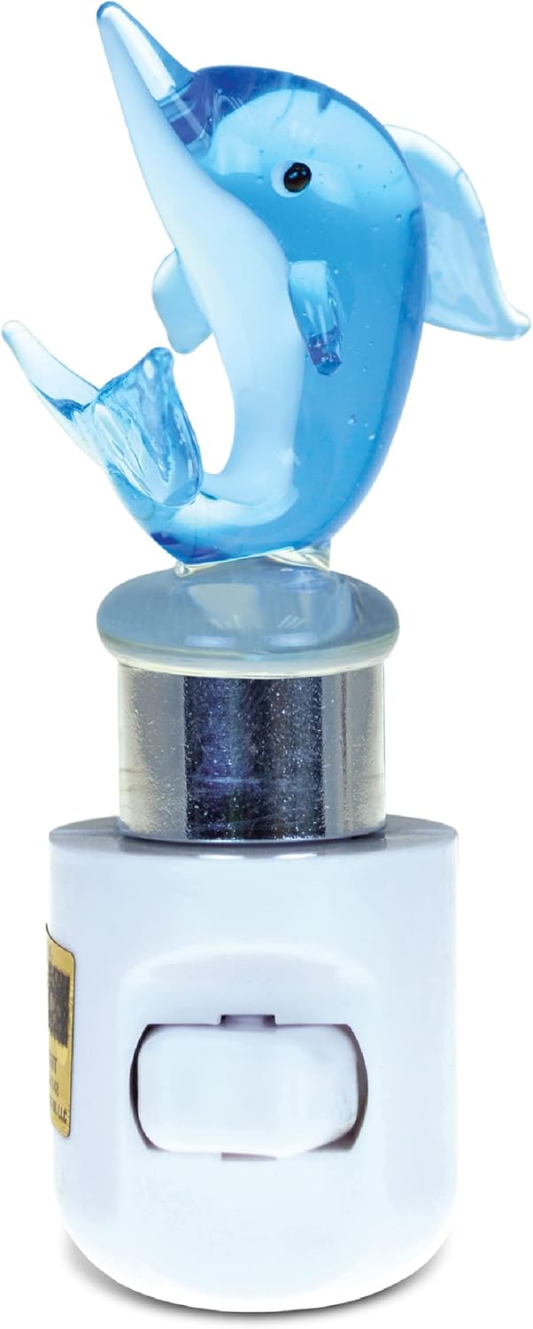COTA Global Dolphin Night Light - Home Décor Wall Plug in Night Light with Switch, Unique Decorative Hand Made LED Glass Art Nightlight - 4.5 Inches