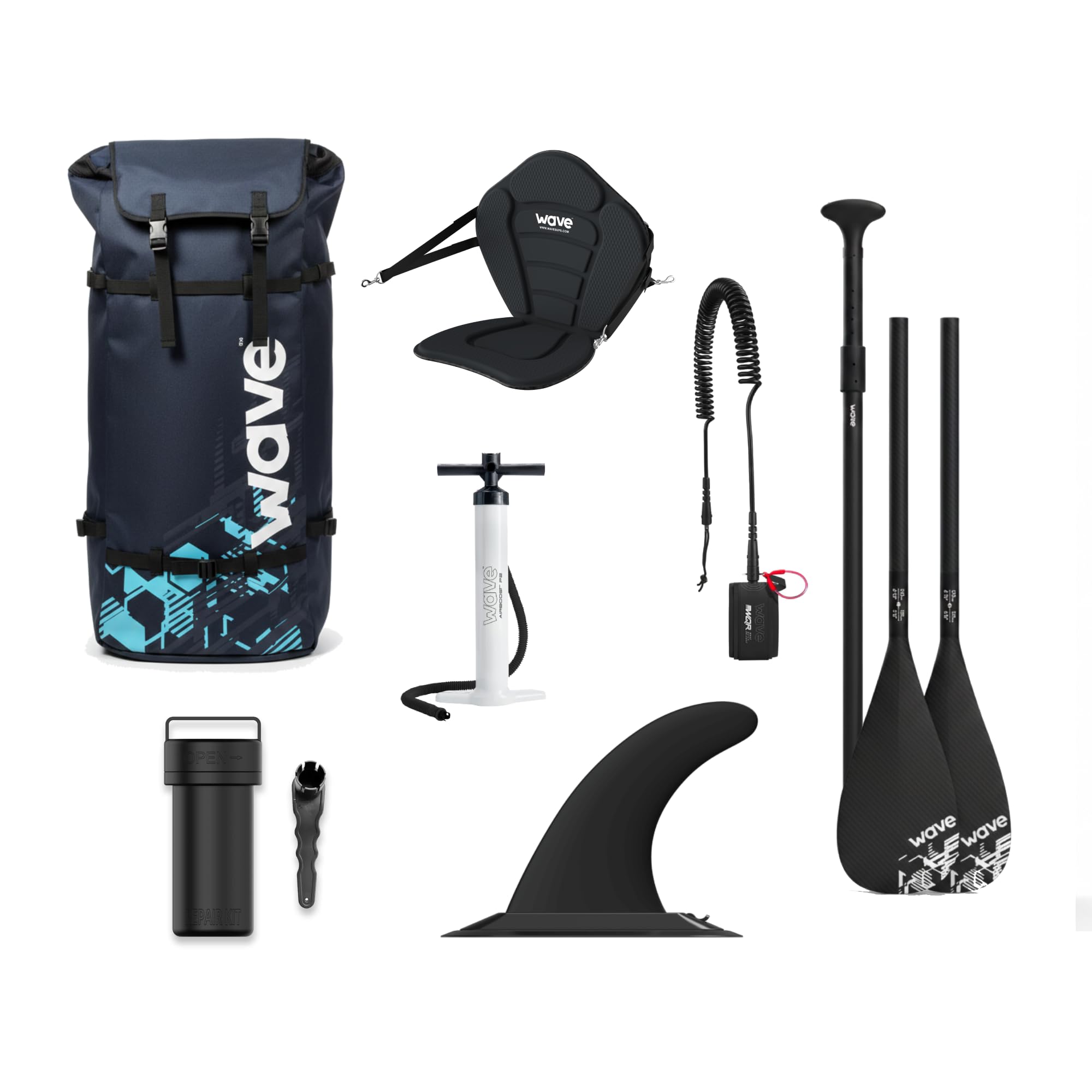 WAVE Surf Kids - Combo de tabla de remo y kayak 2 en 1 | SUP inflable con remo ajustable, asiento cómodo, cubierta antideslizante | 8 pies 6 pies