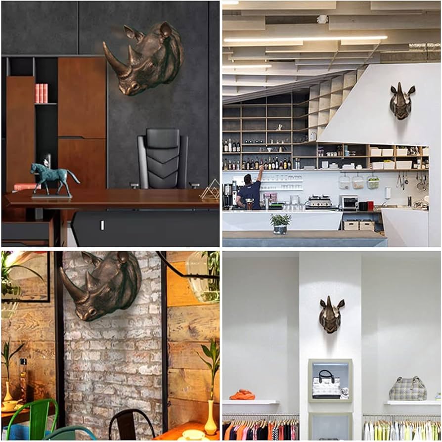 Amazon.co.jp: WORUETE サイの頭 壁掛け - サイの頭の壁彫刻 - 雄大な