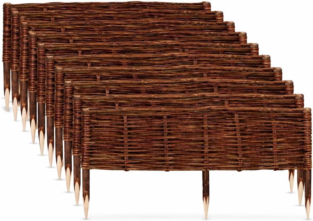 Weidenzaun 120cm x 20cm, 10 Stück Set, Beetbegrenzung aus Weide Weidengeflecht Garten Beeteinfassung für Blumen und Gemüse Rasenkanten (10, 120 x 20 cm)
