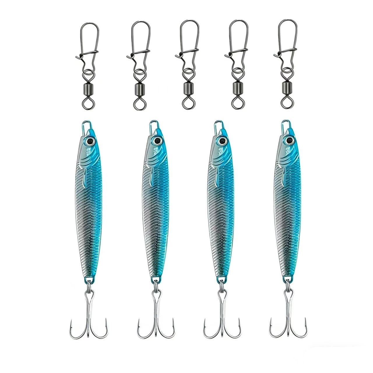 4 Pcs Metal Sea Fishing Lures with Hooks Silver Spoon Lures 20g 30g 40g Pike Sea Fishing Tackle Metal Jigs for Mackerel Cod Bass Freshwater (blue, 30g)