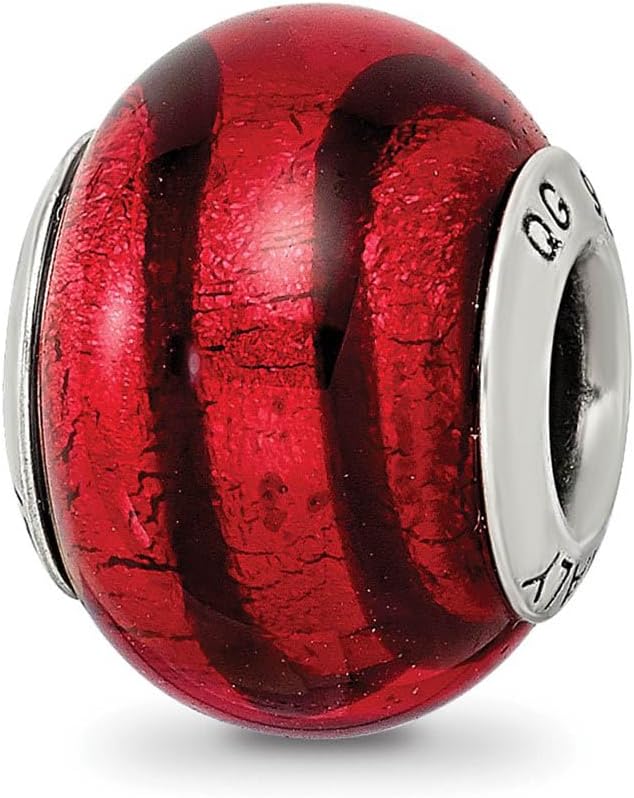 The Black Bow Sterling Silver, Red and Black Striped Murano Glass Bead Charm