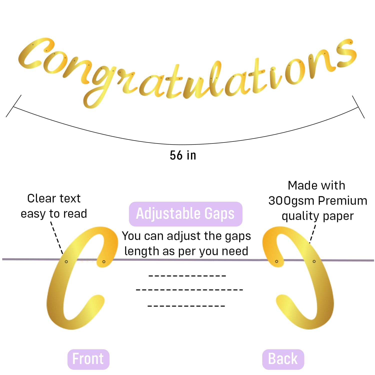 Party Propz Gold Congratulations Quitter Banner - Set of 3 Pcs Golden Congratulations Banner for Decoration | Farewell Decorations Items | Graduation Decoration Items | Golden (Cardstock, Paper) 4