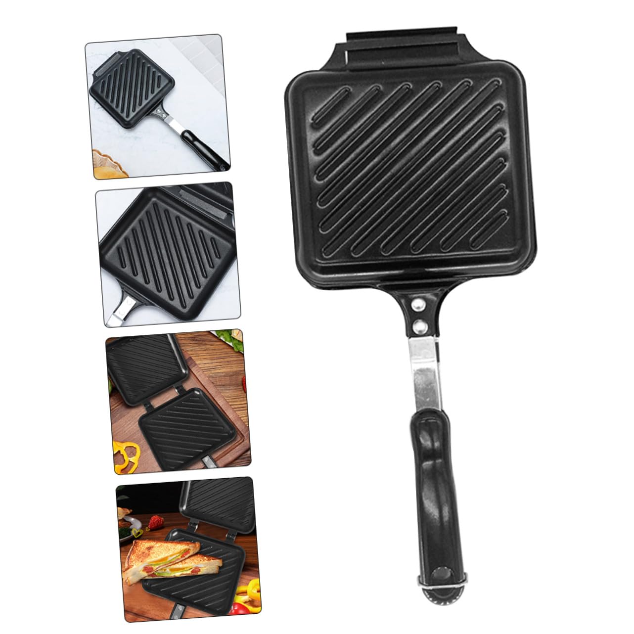 Moule à Sandwich Ménager en Fer Noir Antiadhésif, Poêle à Frire Double Face Facile à Nettoyer, Cuisine la Maison Extérieur