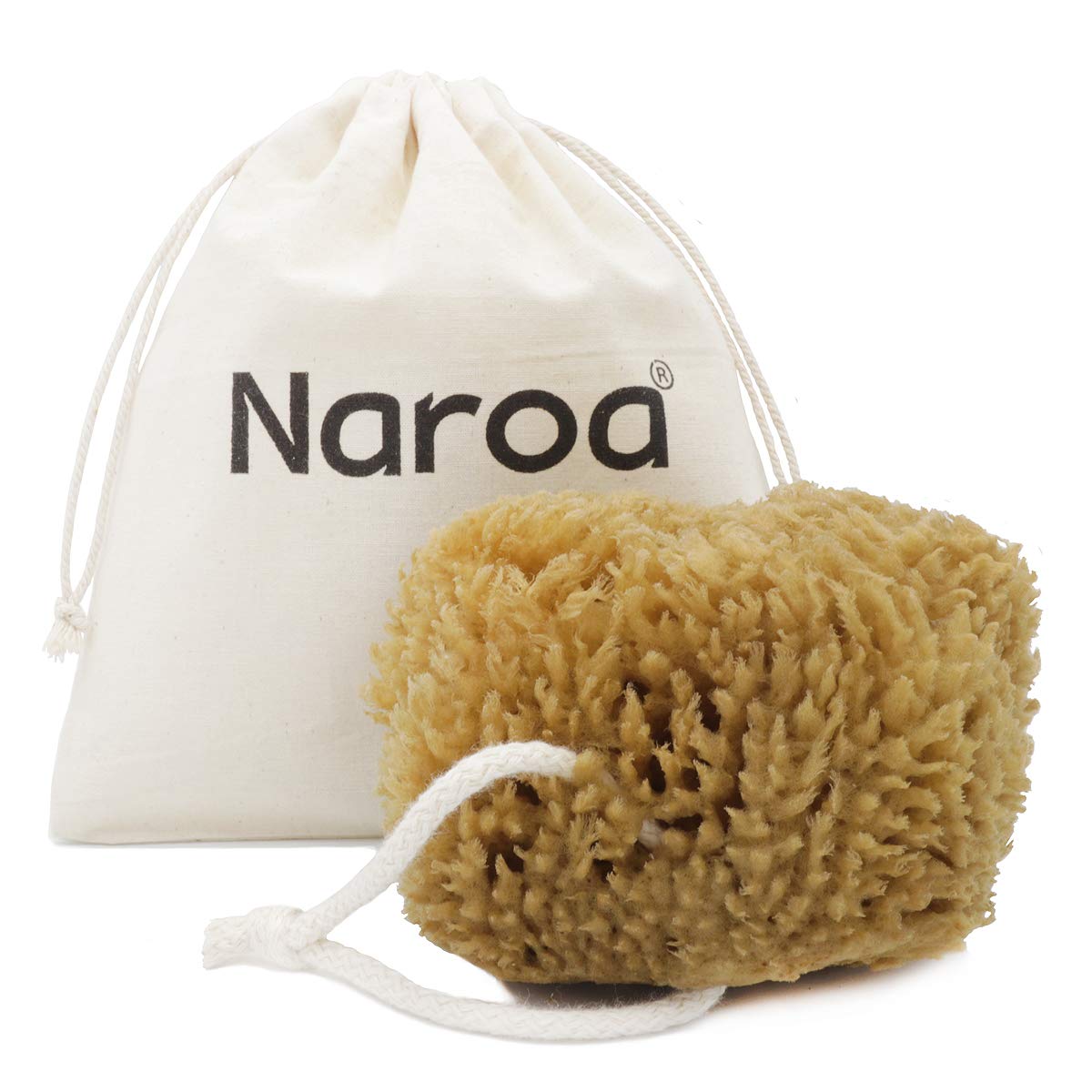 Naroa Unbleached Grass Sea Sponge Natural Exfoliating | Body Pouf for Adults Shower and Bath Mediterranean Scrub with Rope (X Small)