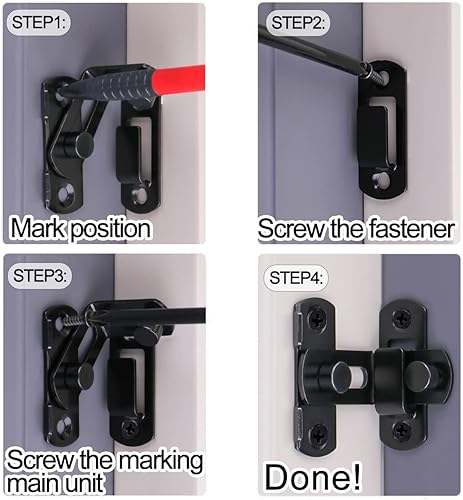 Miniatura 8 de Cerradura de puerta con perno de barril de 90 grados, cerradura de puerta de acero inoxidable grueso, pestillo de puerta corredera, con almohadillas