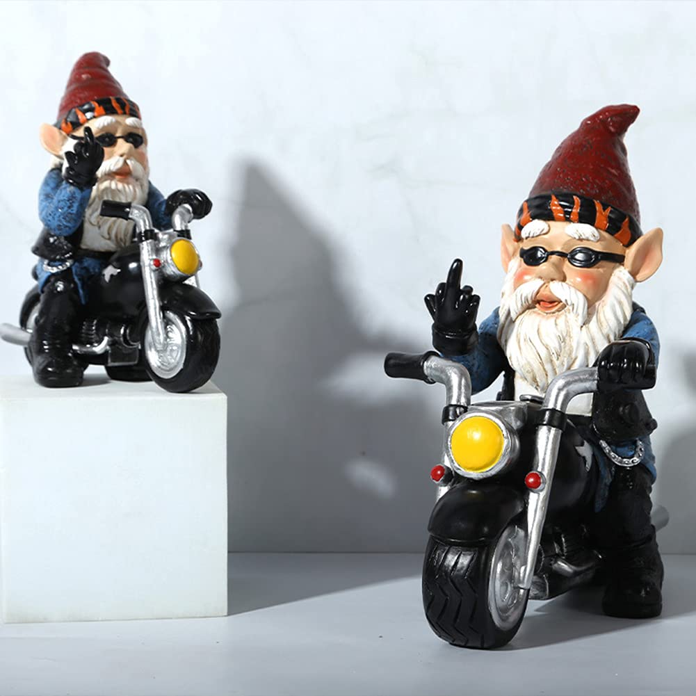 CEWROM Gartenzwerg Auf Motorrad – Lustige Harz-Figur 14x13cm, Wetterfest & Handbemalt, Perfekt Als Garten-Deko Oder Geschenk