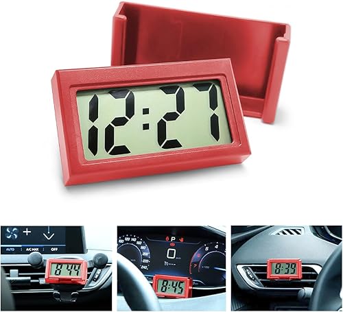 Osilly Mini reloj digital para tablero de automóvil, funciona con pilas y pantalla LCD transparente, reloj digital pequeño con soporte autoadhesivo,