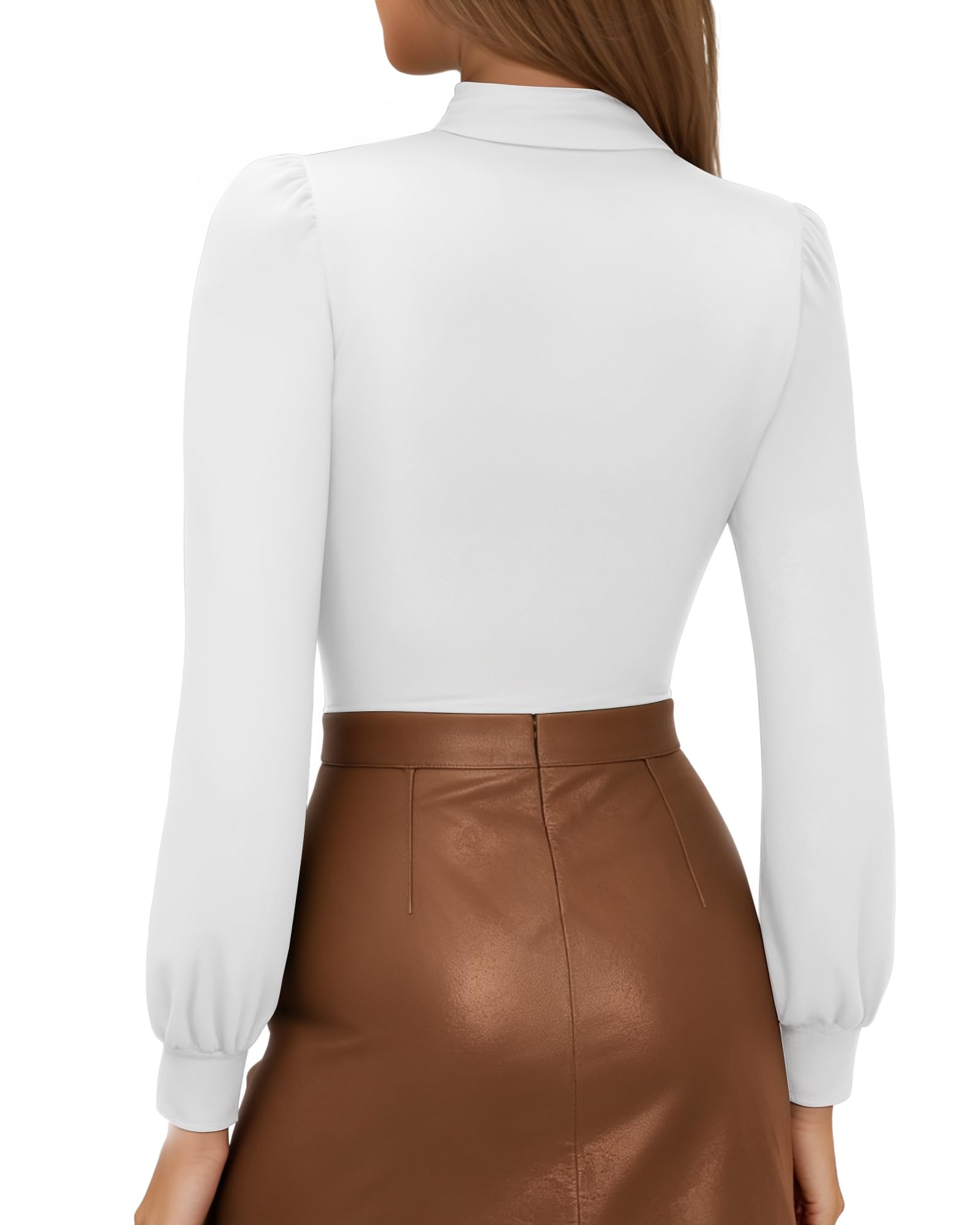 MANGOPOP Body de manga larga con cuello alto y holgado, casual, para entrenamiento, para mujer, A Manga Larga Blanco, XXL