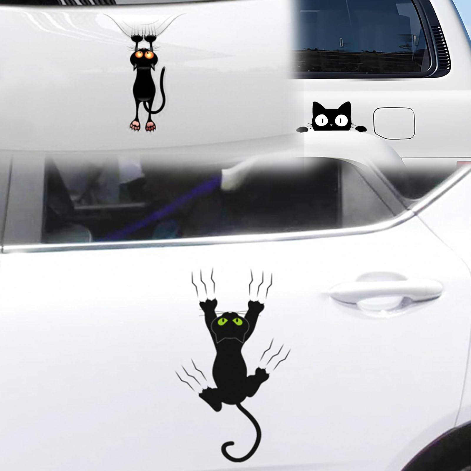 Autocollants De Voiture, Lot De 3 Autocollants Amusants En Vinyle Pour Voiture Motif Chat Mignon Autocollant Chat Voiture