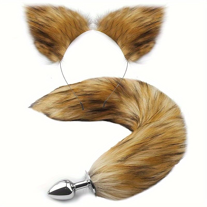 Fox Costume Set for Adults: Sexy Faux Fur Fox Tail Plug, Ears Headband, and Adjustable Hairband – Perfect for Cosplay, Roleplay, and Fancy Dress