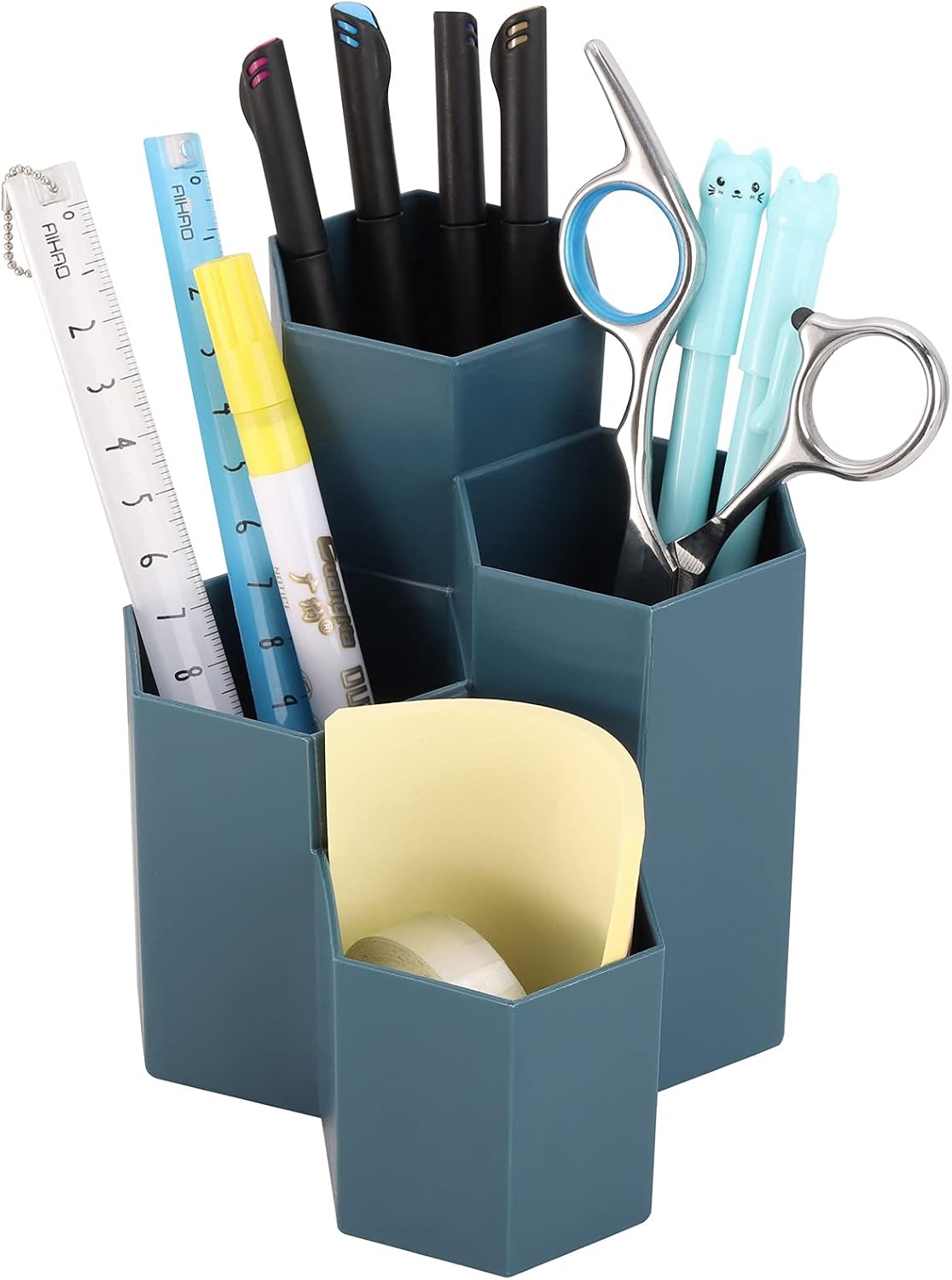 Plastic Makeup Brush Holder Organizer, 4 Slot Cosmetics Brushes Storage Pen Cup for Vanity, Desk,Office and Bathroom Countertops(Teal)