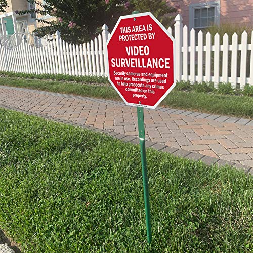 SmartSign "This Area Is Protected By Video Surveillance" LawnBoss® Sign | 10" x 10" Aluminum Sign With 3' Stake - Image 5