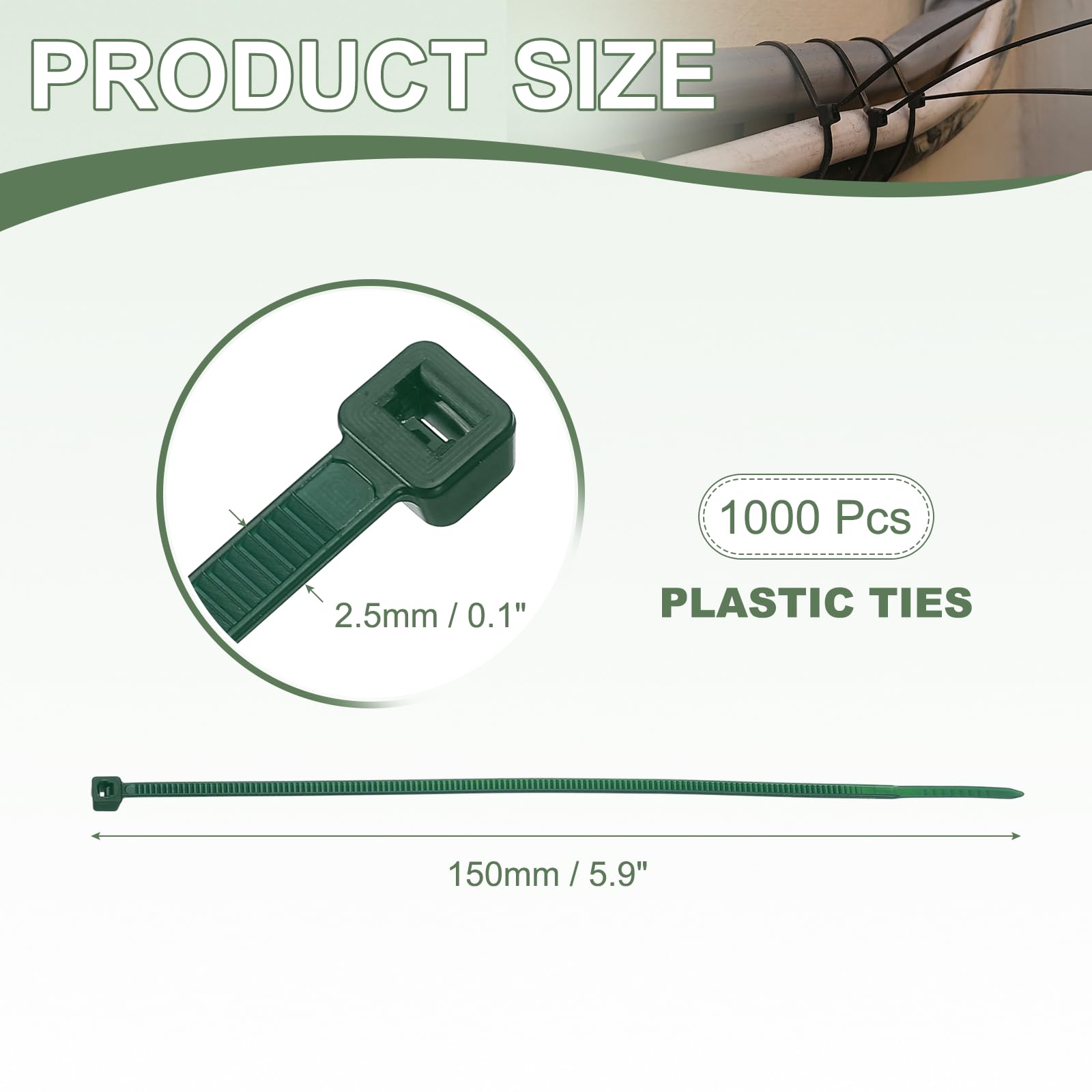 YELARXI Zip Ties Plastic Cable Ties, Self-Locking Wire Zip Tie 6 Inch Fit for Home Garden Office Workshop Travel, (1000 Pack - Image 2