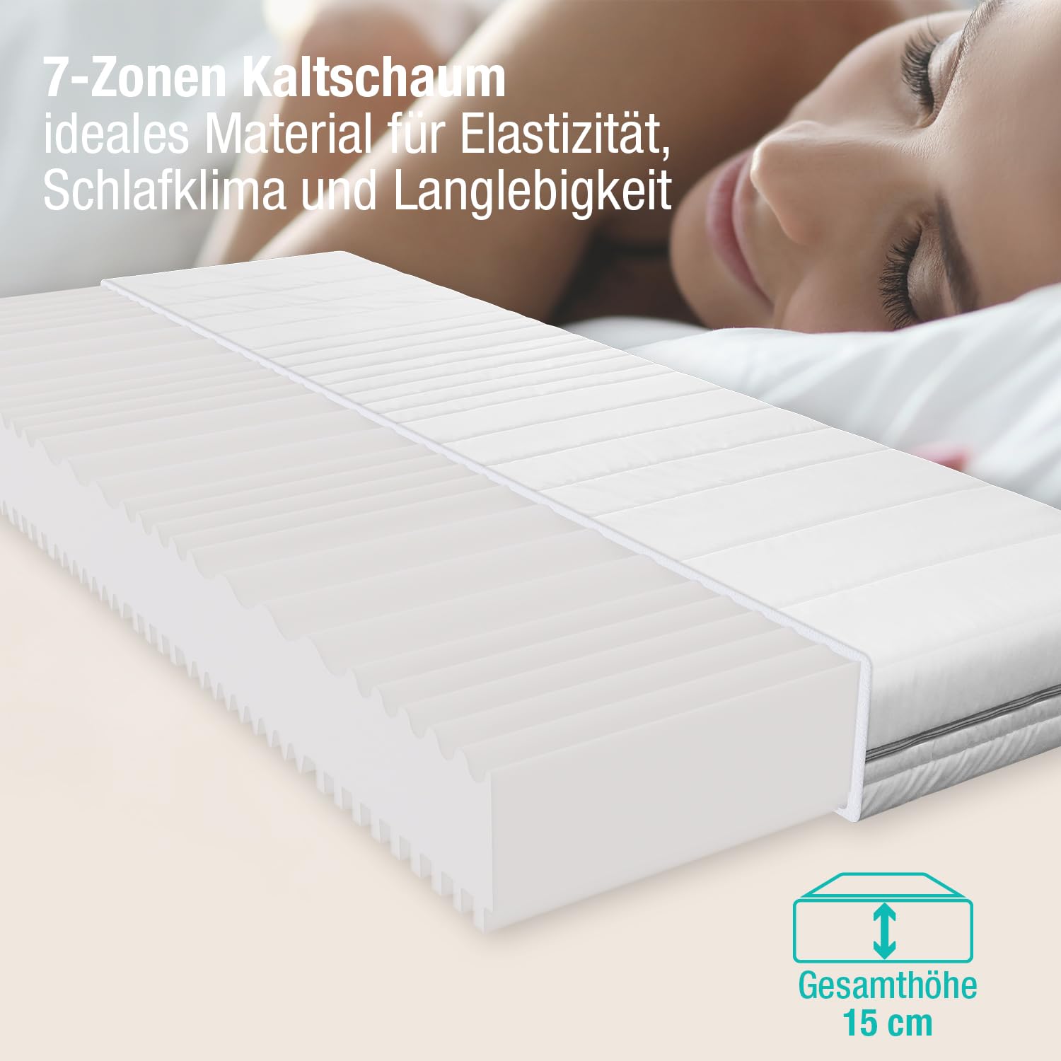 BeCo Matratzen GmbH & Co. KG Ergonomische 7 Zonen Kaltschaummatratze / 200 x 200 cm / H2 & H3 / 15 cm/Made in Germany / 90x200, 100x200, 140x200 und weitere Größen