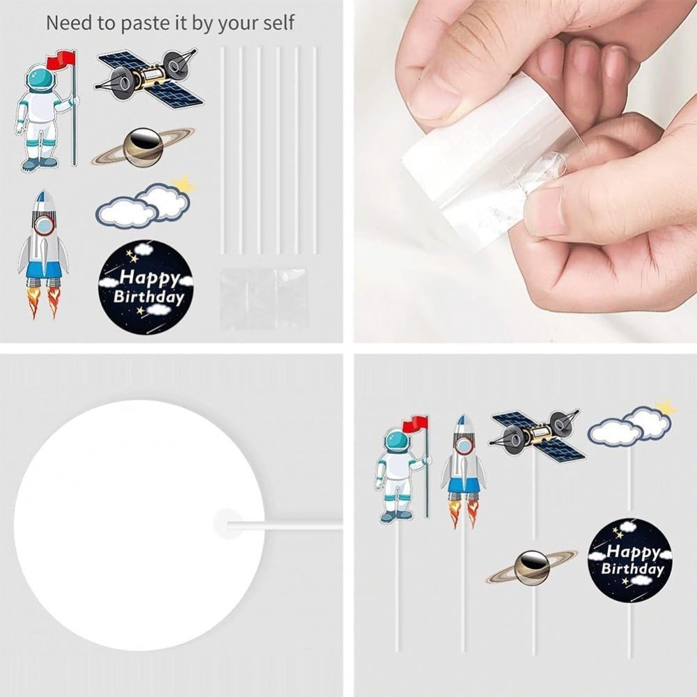 Kosmiczny zestaw topperów do ciast, astronauta, babeczek, dekoracje, na tort, figurka astronauty na przyjęcie urodzinowe, baby shower, 22 szt