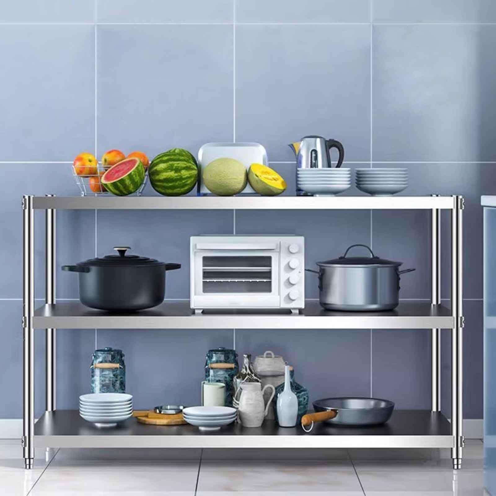 Scaffale regolabile a 3 ripiani in acciaio inox, resistente, per cucina, ufficio, garage (100 x 30 x 80 cm) - Uso commerciale durevole per massimizzare lo spazio