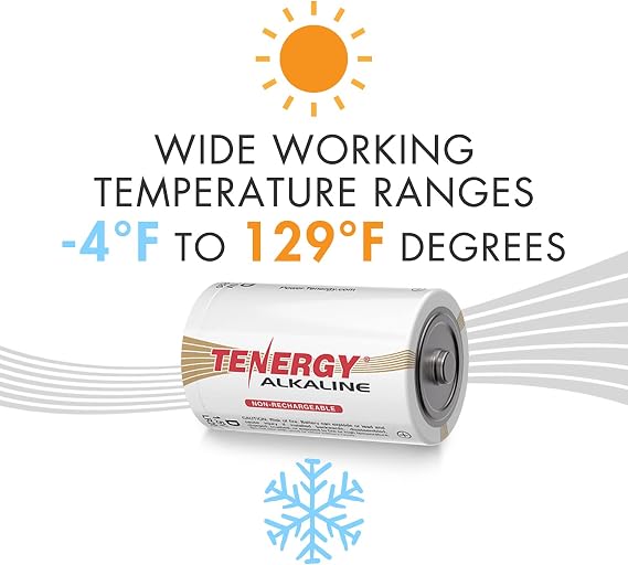 Tenergy 1.5V D Alkaline LR20 Battery, High Performance D Non-Rechargeable Batteries for Clocks, Remotes, Toys & Electronic Devices, Replacement D Cell Batteries, 12 Pack