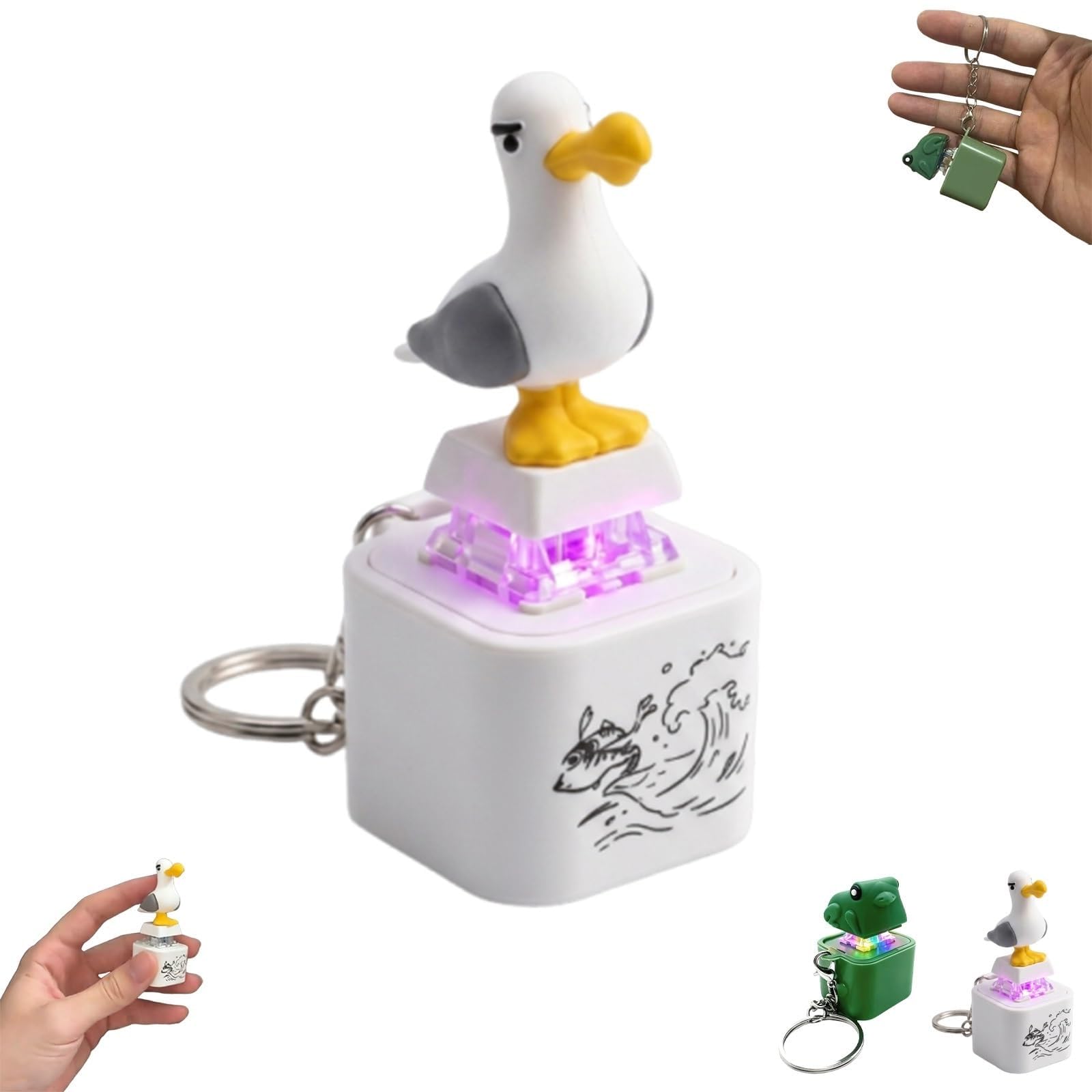 Seagull Mine Sound Button Keychain, Rechargeable Fidget Clicker with Real Sound & LED Light, Funny Interactive Desk Stress Relief Toy Gifts Animal Keycaps for Adults (1PCS)
