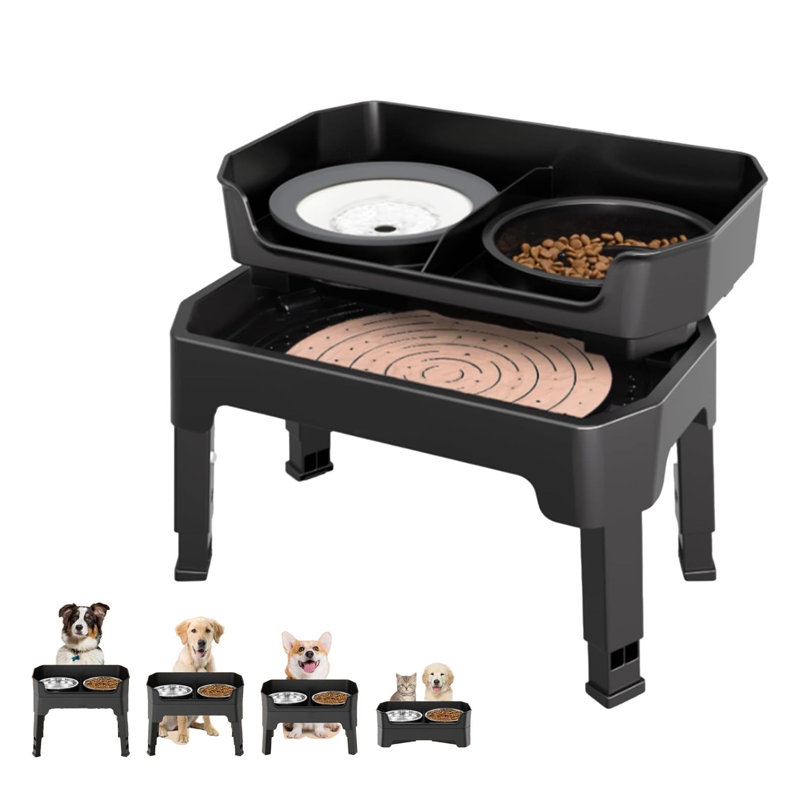 Gamelle surélevée pour chien avec support, gamelles surélevées réglables avec plaque à lécher et mangeoire lente pour animaux de compagnie pour chiens de petite, moyenne et grande taille