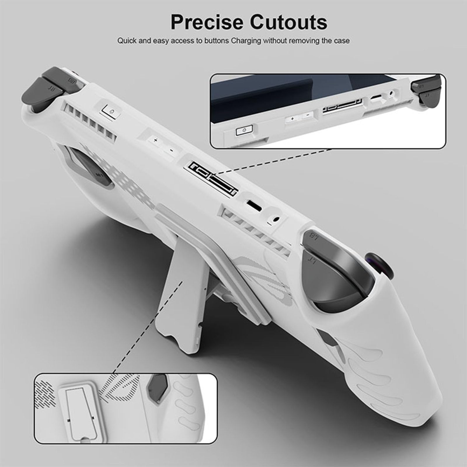 NUHFUFA Pokrowiec ochronny z odłączaną przednią obudową do ASUS Rog Ally 7" Handheld 2023, pełne pokrycie ze wspornikiem, odporne na upadki, pyłoszczelne, ergonomiczne etui z uchwytem (żółty)