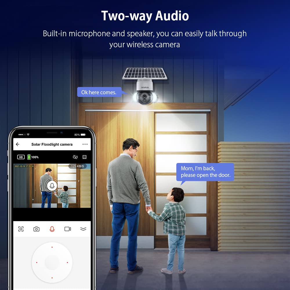 SHIWOJIA Camera Tuya Exterieur, Camera Solaire Exterieur WiFi sans Fil, 3MP Camera Smart Life, 360° PTZ, Vision Nocturne Couleur, Audio Bidirectionnel, PIR Sirène