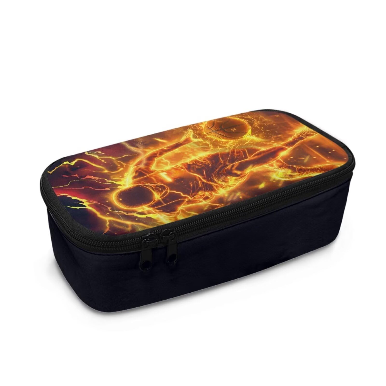 TOADDMOS Fire Basketball Player Pencil Bag for Men Large Capacity Office Stationery Organizer Marker Pouch with 3 Compartments