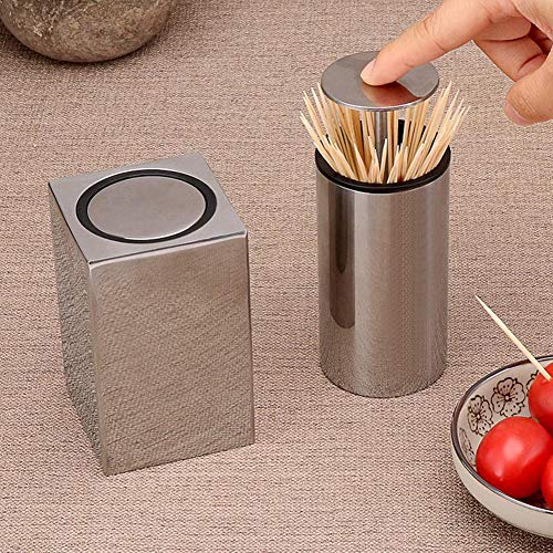 MOLFUJ Automatic Toothpick Holder Stainless Steel, Metal Toothpick Dispenser Bottle Click Open, Modern Storage Holder for Bamboo Toothpick - Cylinder - Thumbnail 3