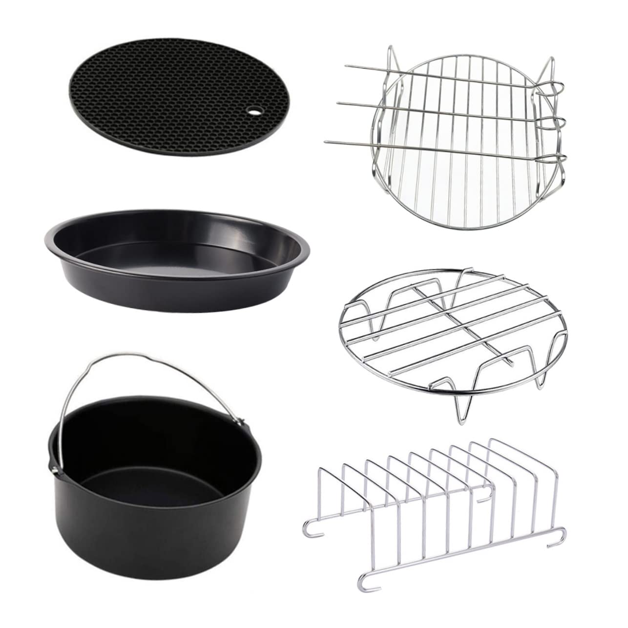 COLLBATH Accessoires pour Friteuse à Air Chaud 6pcs en Acier Inoxydable, Plaque de Cuisson Perforée et Supports pour Pizza, Adaptés Cuisson Variée et Lavables Lave-vaisselle