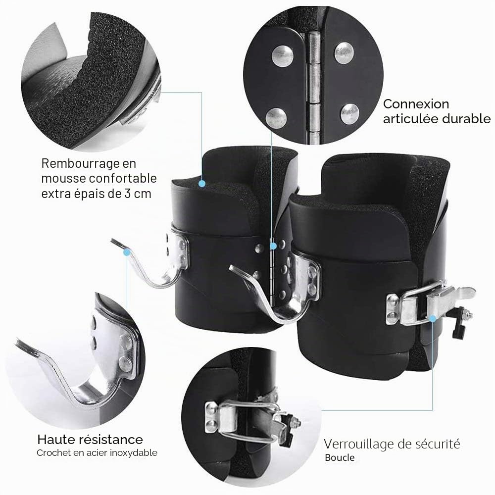 Bottes d'inversion pour soulager les douleurs dorsales - Cadre en acier massif - Support pour abdominaux - Crochets de barre de fitness