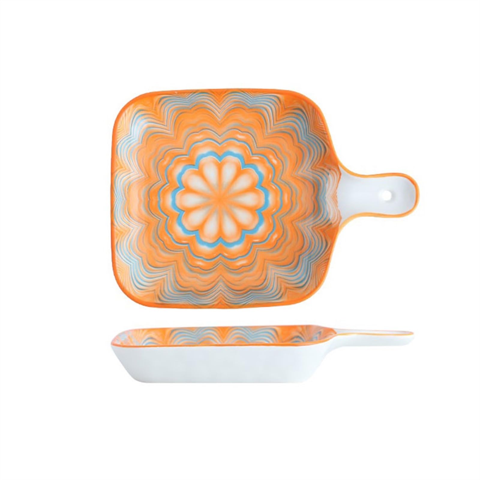 OLSKFUH Kitchen High-Temperature Ceramic Dish With Handle Household Baking Cheese Baked Rice Plate Oven Special Cooking,Orange