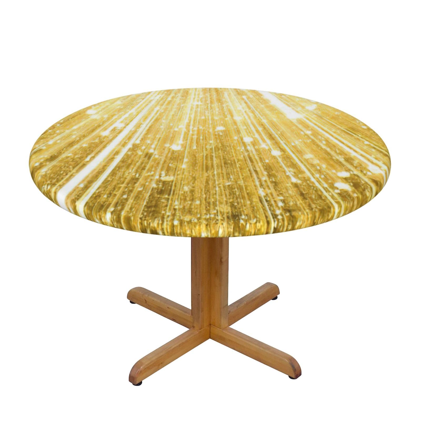 Nappe ronde lavable et antitache dorée pour table de mariage de 101 à 127 cm