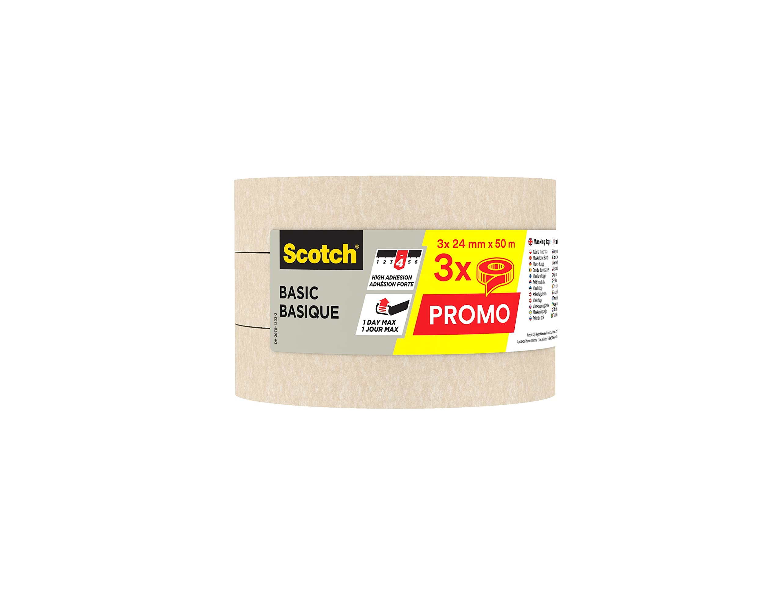 Scotch Basic Ruban de masquage, 24 mm x 50 m, 3 unités/paquet