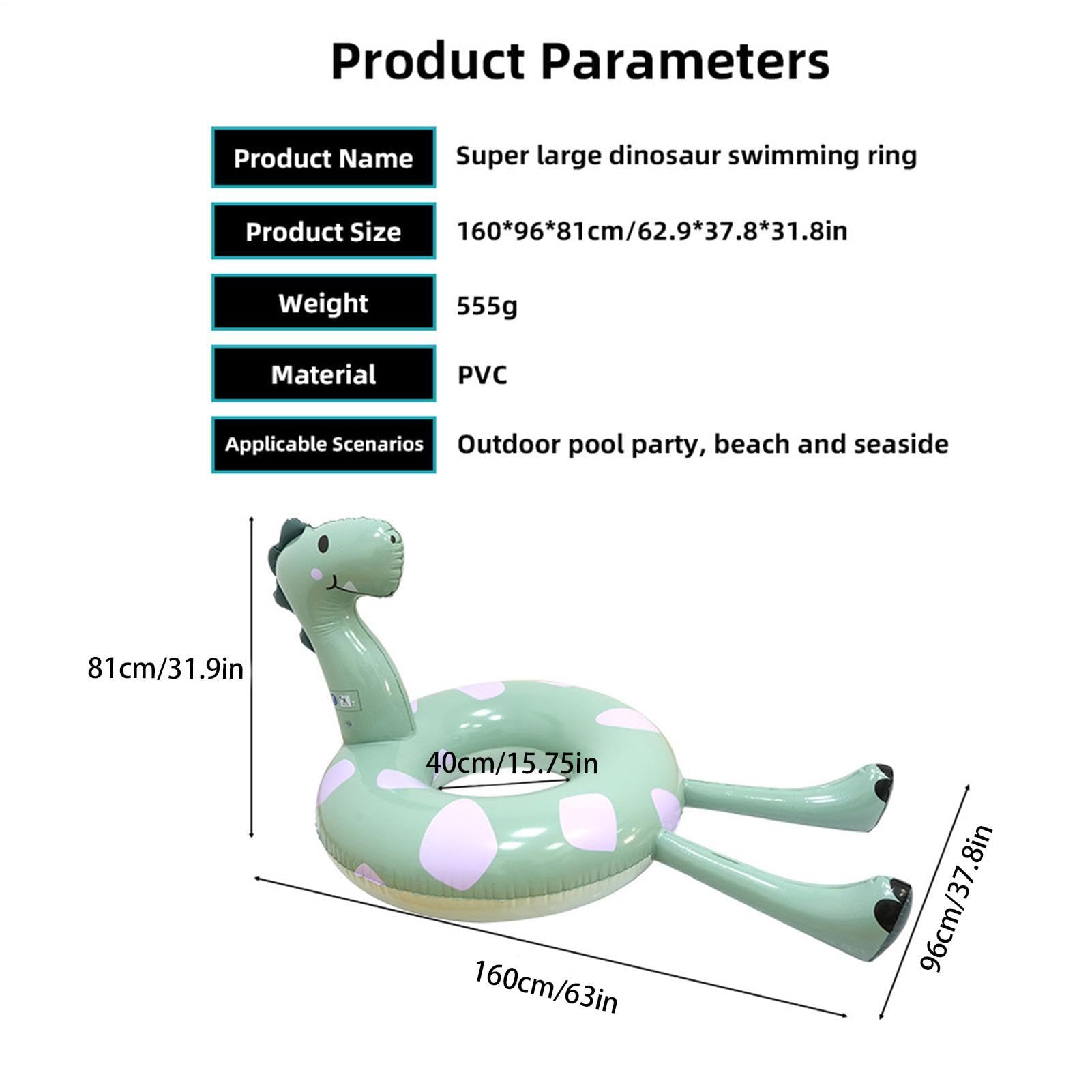 Bouée Gonflable Dinosaure Adulte et Enfant, Matelas de Piscine Géant avec Dossier Confortable, Flotteur de Lac et Plage en PVC Durable, Accessoire Idéal pour Fête Aquatique et Été, 160x96x81cm