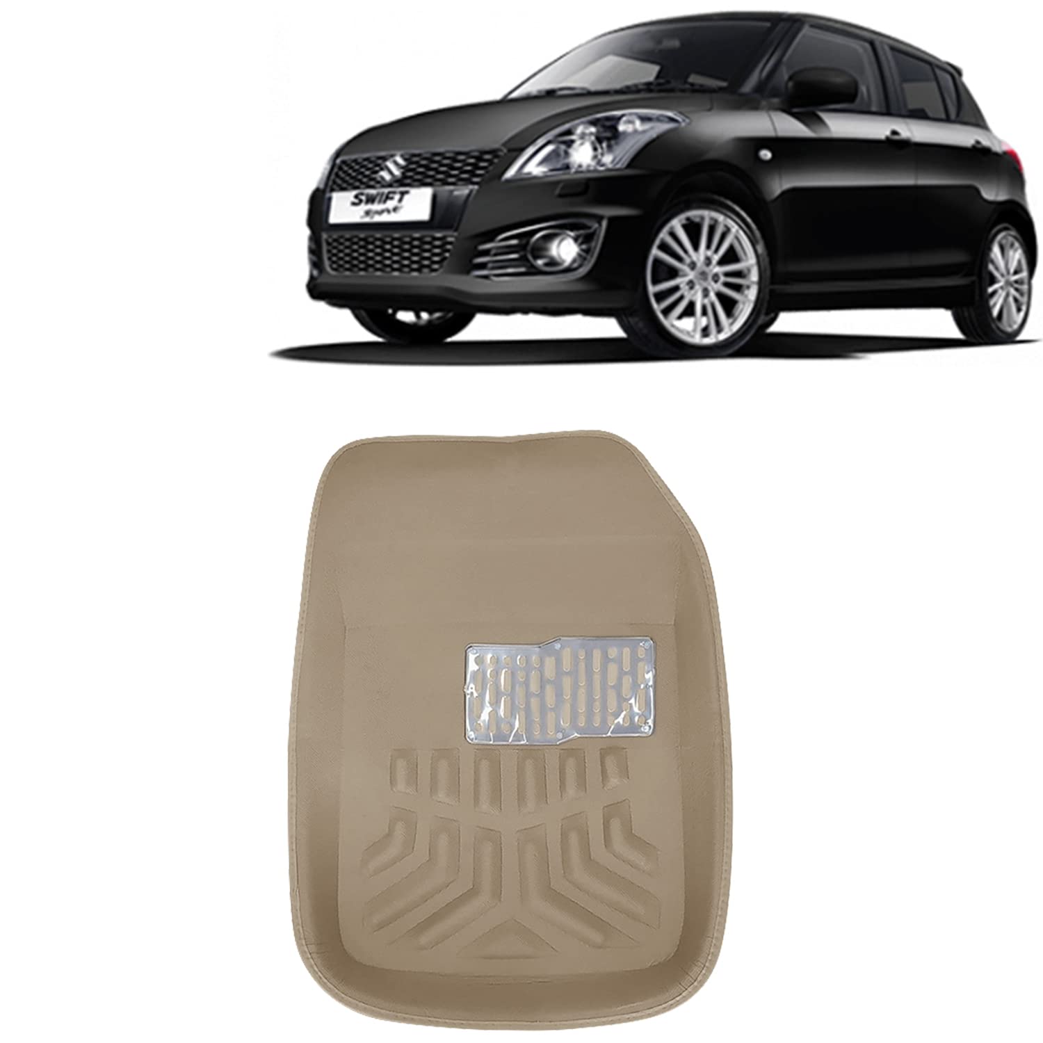KINGSWAY® 4D Car Floor Foot Mats Compatible with Maruti Suzuki Swift (Year 2011-2017) - Complete Set of 3 Pieces, Top-Notch PVC Material, Washable, Beige