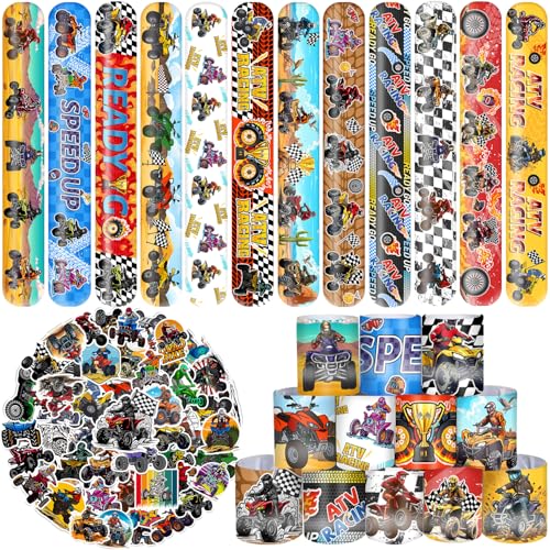 Lcnjscgo 74 PCS Four Wheeler ATV Party Favors, 24 PCS ATV Slap Bracelets 50 PCS ATV Stickers ATV...