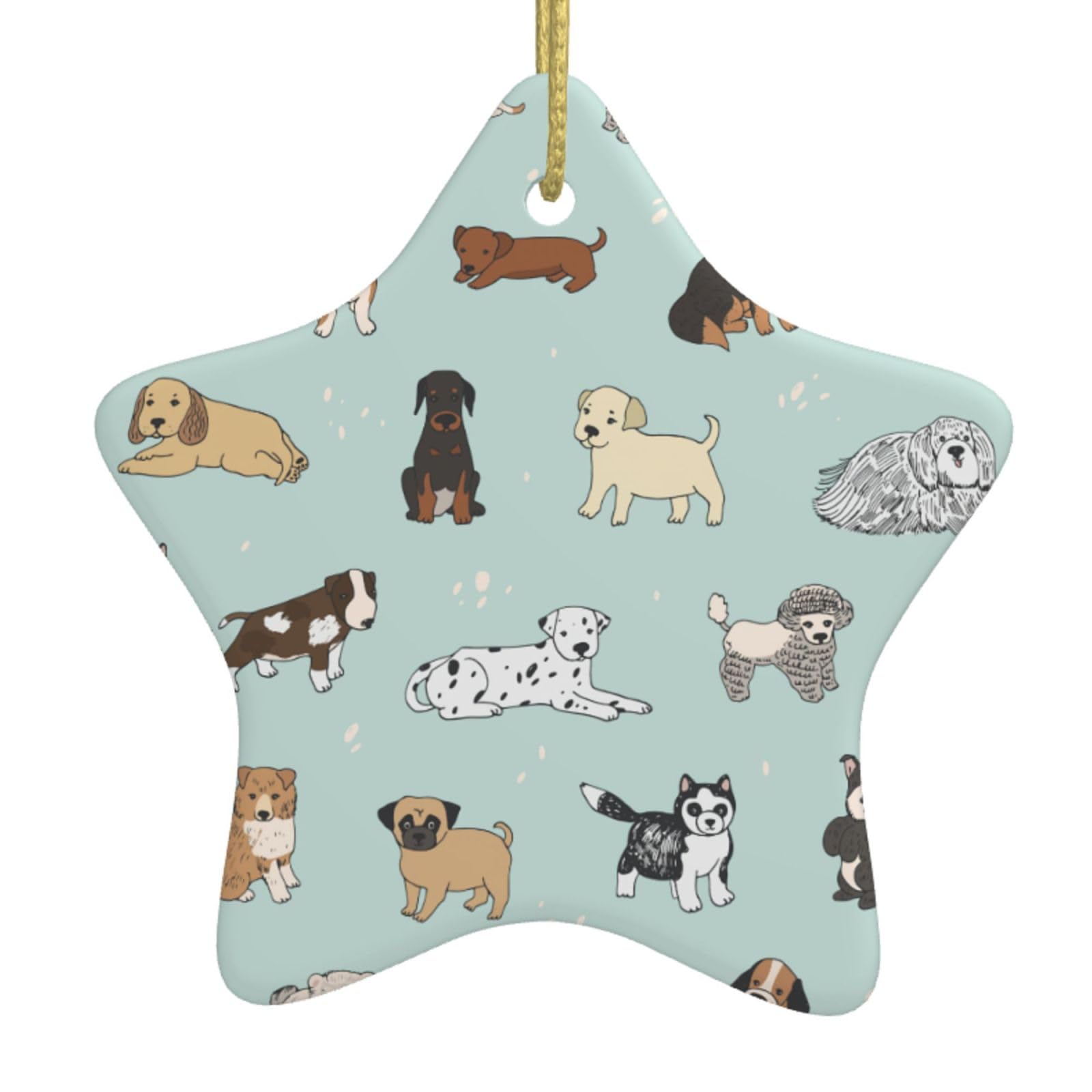 Dog Print Christmas Ornaments, Ceramic Hanging Ornament, Round Shape Decorations
