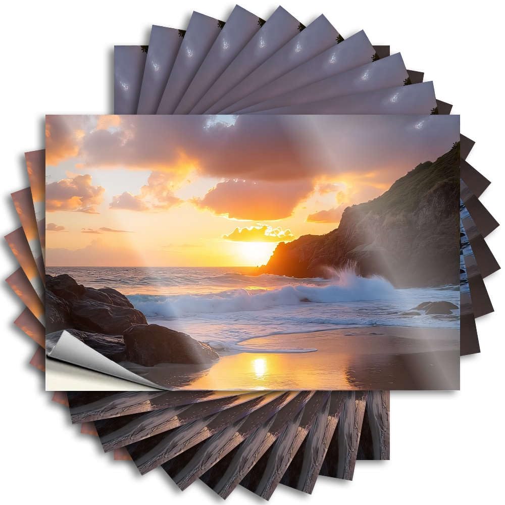 Fzfn Colour Cute Bathroom Decor Lettering Sticker Wall | Sunset Waves Crash Against Rocky Cliffs. Books Stone Sticker Pack(6X9cm)