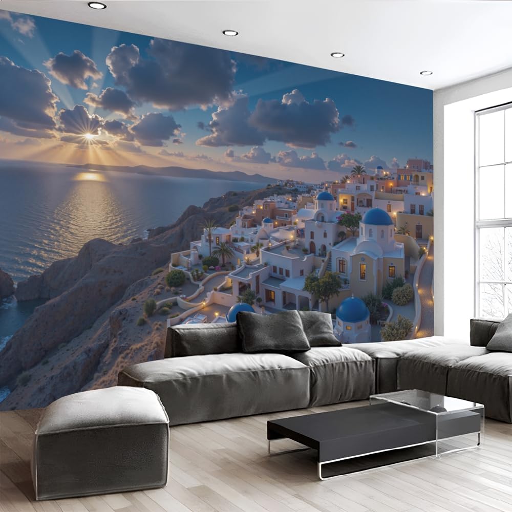 Papier Peint Panoramique 3D Santorin coucher de soleil 450x315cm