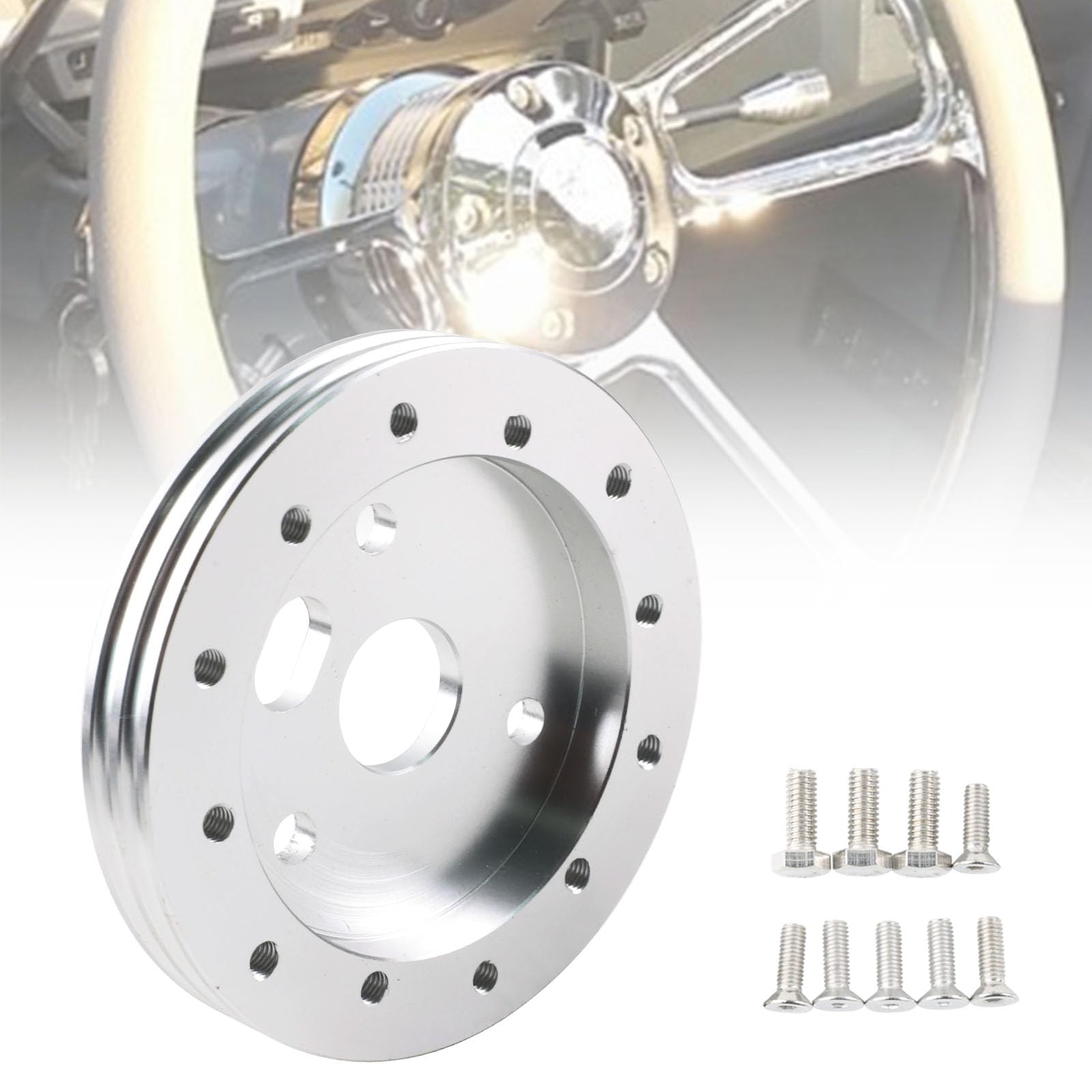 0.5" Steering Wheel Hub Adapter Conversion Spacer,6 Hole to 3 Hole Steering Wheel Adapter Boss Kit(Silver)