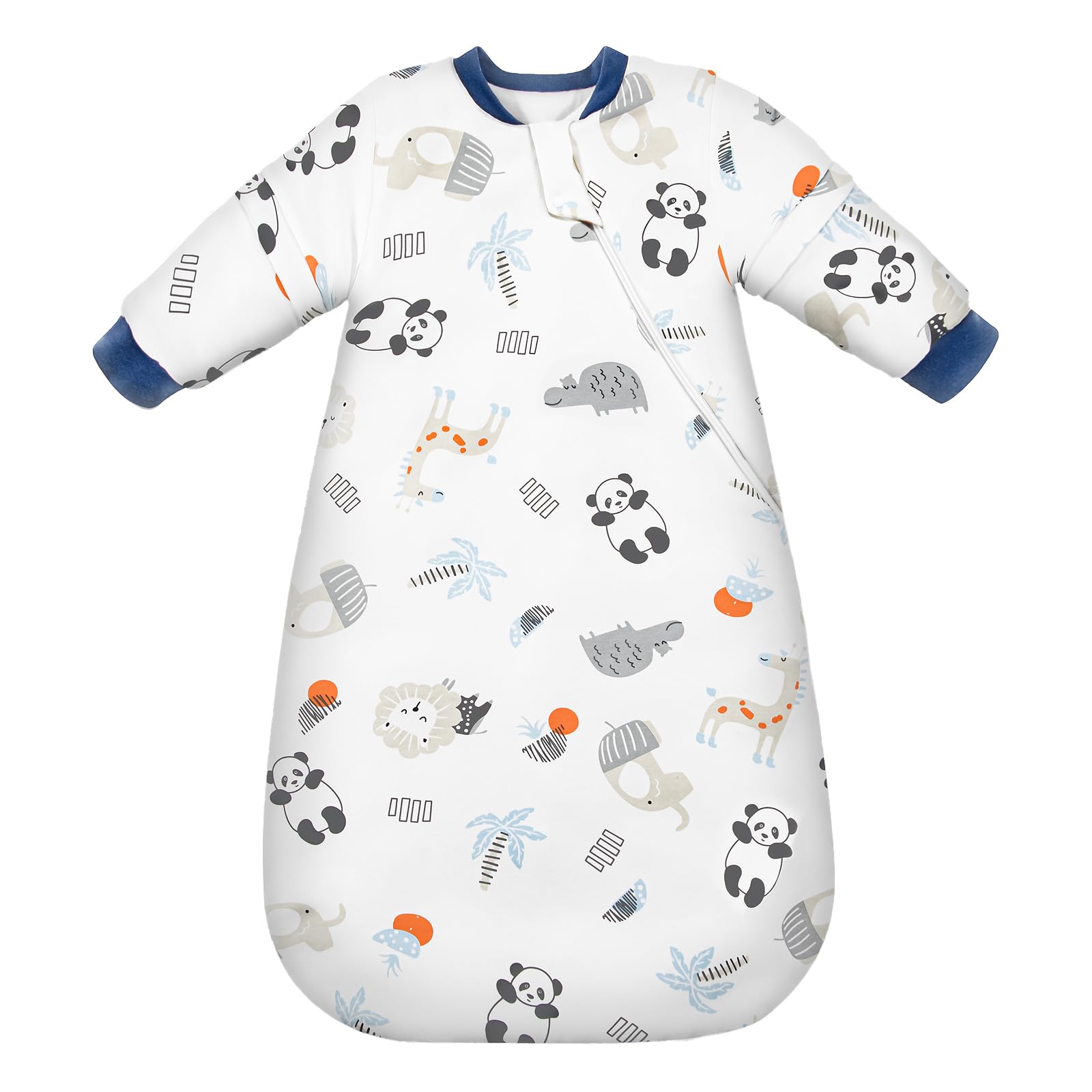 MIKAFEN Sacco nanna invernale per bambini 3,5 tog con maniche rimovibili, 100% cotone sacco a pelo con braccia,Leone e Panda 24-36 mesi