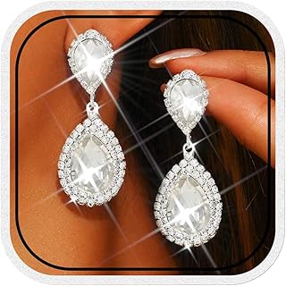 Crystal Wedding Earrings Silver Rhinestone Ear Rings Teardrop Bridal Ear Jewelry for Brides and Women
