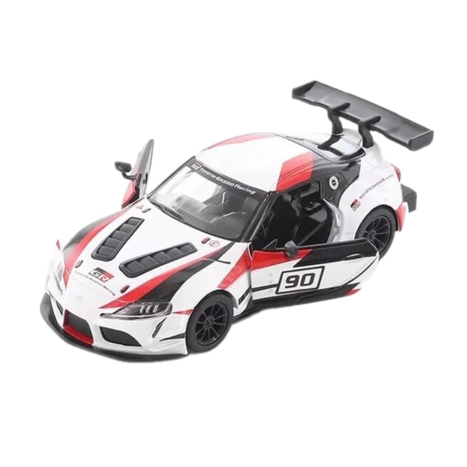Mayatra's Kins Mart Toyota GR Supra Racing Concept Livery Edition – 1:36 Scale Diecast Sports Car Model with Pull Back Action & Opening Doors – Collectible for Kids & Adults (White)